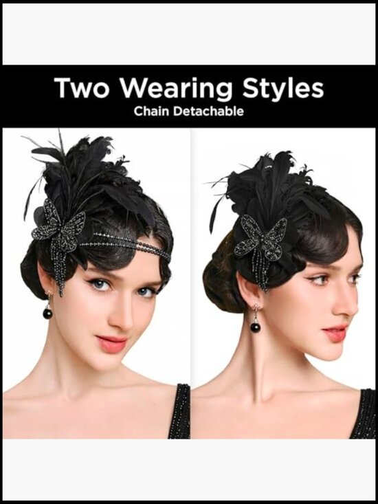 Vintage Flapper Feather Headband 1920s Gatsby Costume Headpiece Hair Accessory main image 2